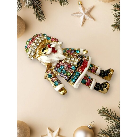 Sparkly Santa Claus Brooch Pin Necklace Pendant, Gold Plated Enamel GREEN - Picture 6 of 8